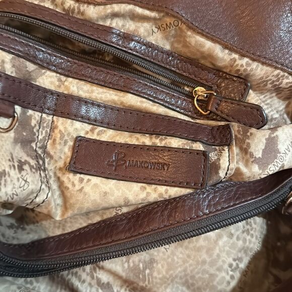 B Makowsky Leather Hobo Bag with Dust Bag- Chocolate Brown - Picture 5 of 8